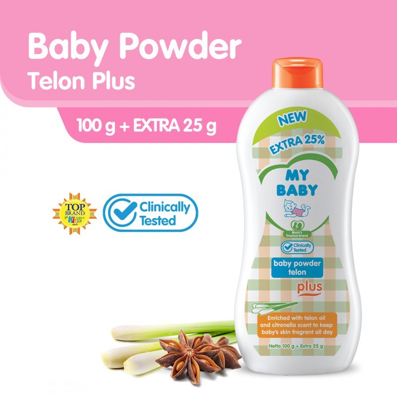 My Baby Powder Telon Plus Bedak Bayi 350gr 350 gr + Extra 88gr 88 gr / 250gr 250 gr + Extra 63gr 63 gr / 100gr 100 gr + Extra 25gr 25 gr / 50gr 50 gr