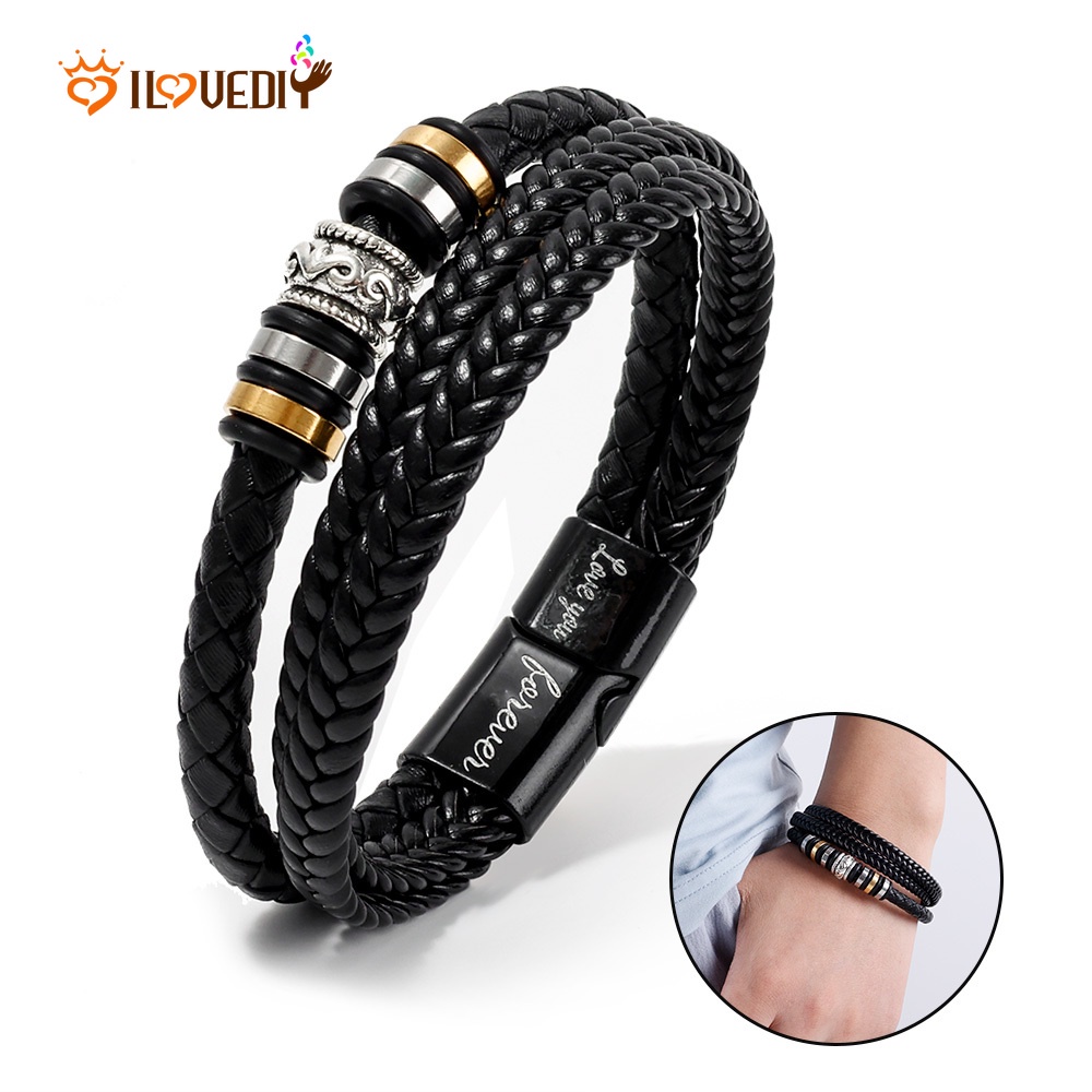 Gelang Multilayer Bahan Kulit Dengan Buckle Magnetik Gaya Punk Etnik Untuk Pria