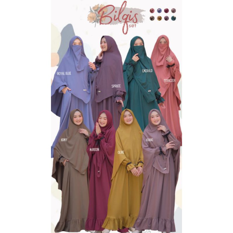 BILQIS SET SYARI ORIGINAL BY GERAI MIKA FREE CADAR / GAMIS SET SYAR'I POLOS KHIMAR JUMBO