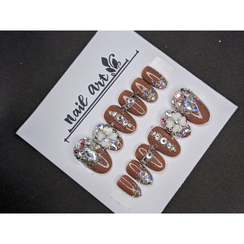 nail art cantik nail art acrylic kuku palsu pengantin murah fake nails maroon mocca nude
