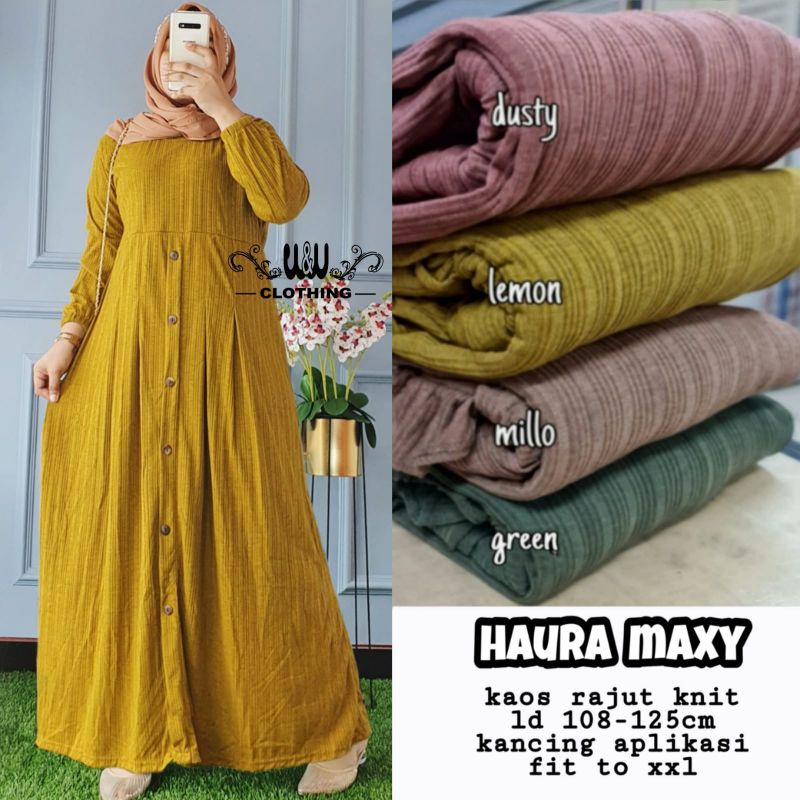 GAMIS DRESS HARIAN FALIA MAXY GAMIS WANITA BAHAN KAOS KNIT RAJUT IMPORT LD110-125cm FIT TO XL-Haura lemon