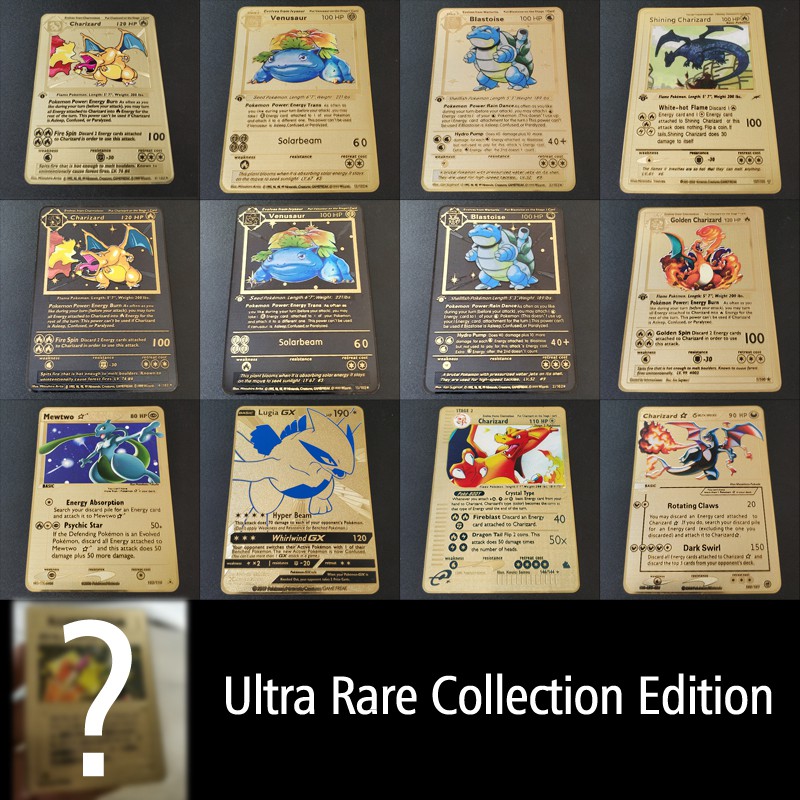 Pokemon Game Anime Battle Card Gold Metal Card Charizard Pikachu Collection Card Action Figure Model