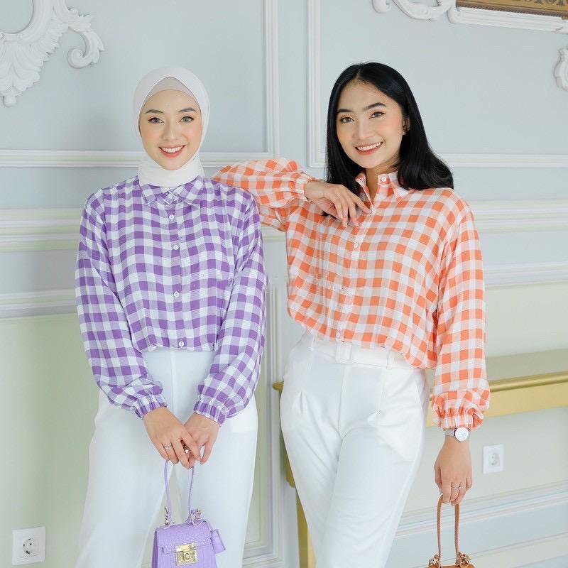 1KG MUAT 5PCS | FULLY PASTEL SHIRT TOP SEMI CROP TARTAN BLOUSE HITS OOTD SELEBGRAM FASHION WANITA