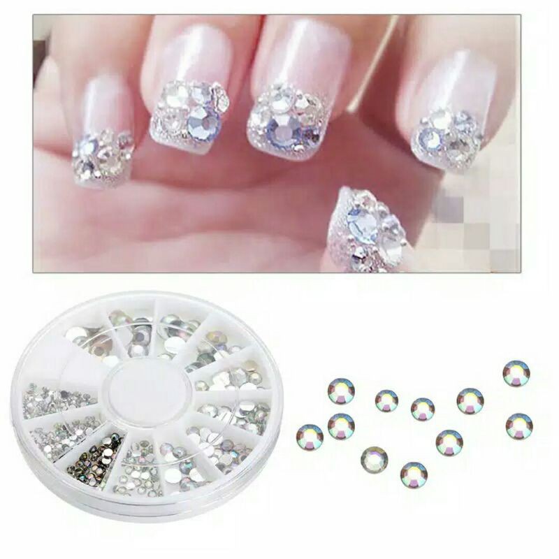 Rhinestone Wheel Pelangi Clear White/Manik-manik 3D untuk Nail Arts/Berlian Imitasi untuk Nail Arts/Permata imitasi/Gems