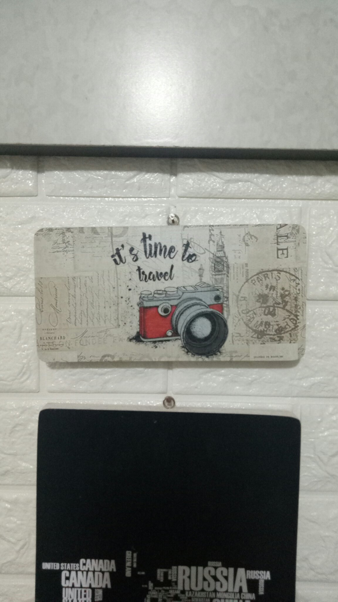 Dekorasi Dinding/poster Kayu / Ukuran Kecil 10x20cm / Time To Trevel