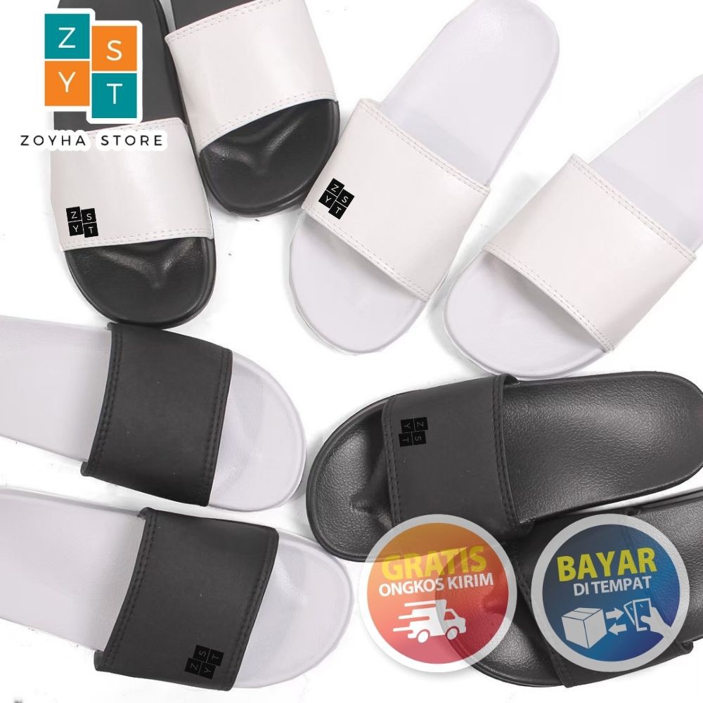 Sandal Slide Pria Dan Wanita Slip HItam Combi Putih Original Distro ZYST