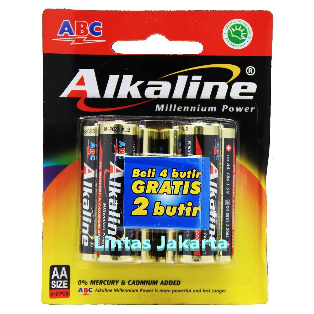 Baterai / Battery Alkaline Merk ABC Type AA (Isi 6 buah)