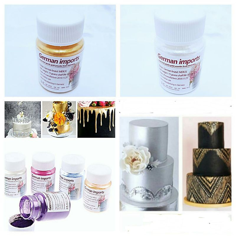 

1 pcs 15 g edible gold atau silver powder food coloring pewarna kue emas / perak fondant lustre dust