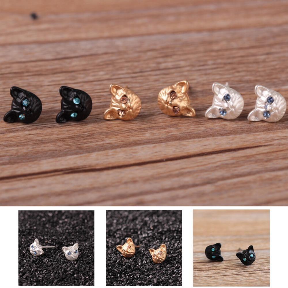 Timekey Anting Tusuk Desain Kucing Variasi 3 Warna Untuk Wanita A5K4