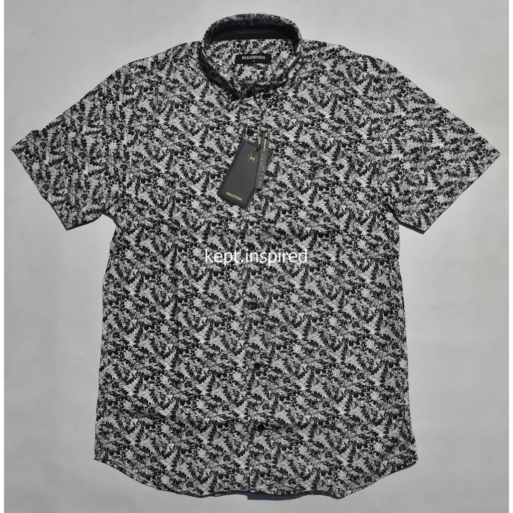 Kemeja Pria Hassenda Formal Lengan Pendek Hitam Motif Slimfit LIT 02 ORIGINAL