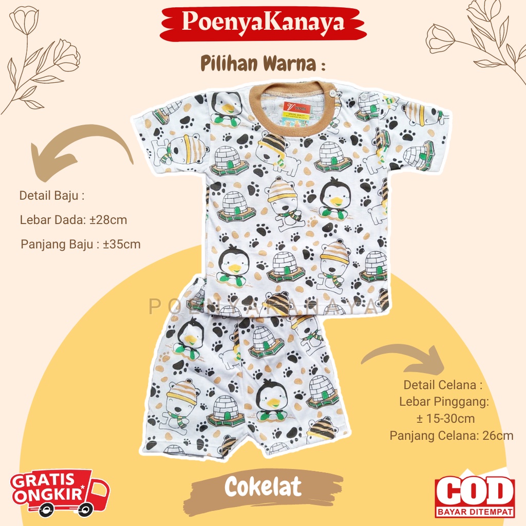 Setelan Baju Bayi Piyama Pendek PINGUIN Viori Size 6-18 Bulan STL45