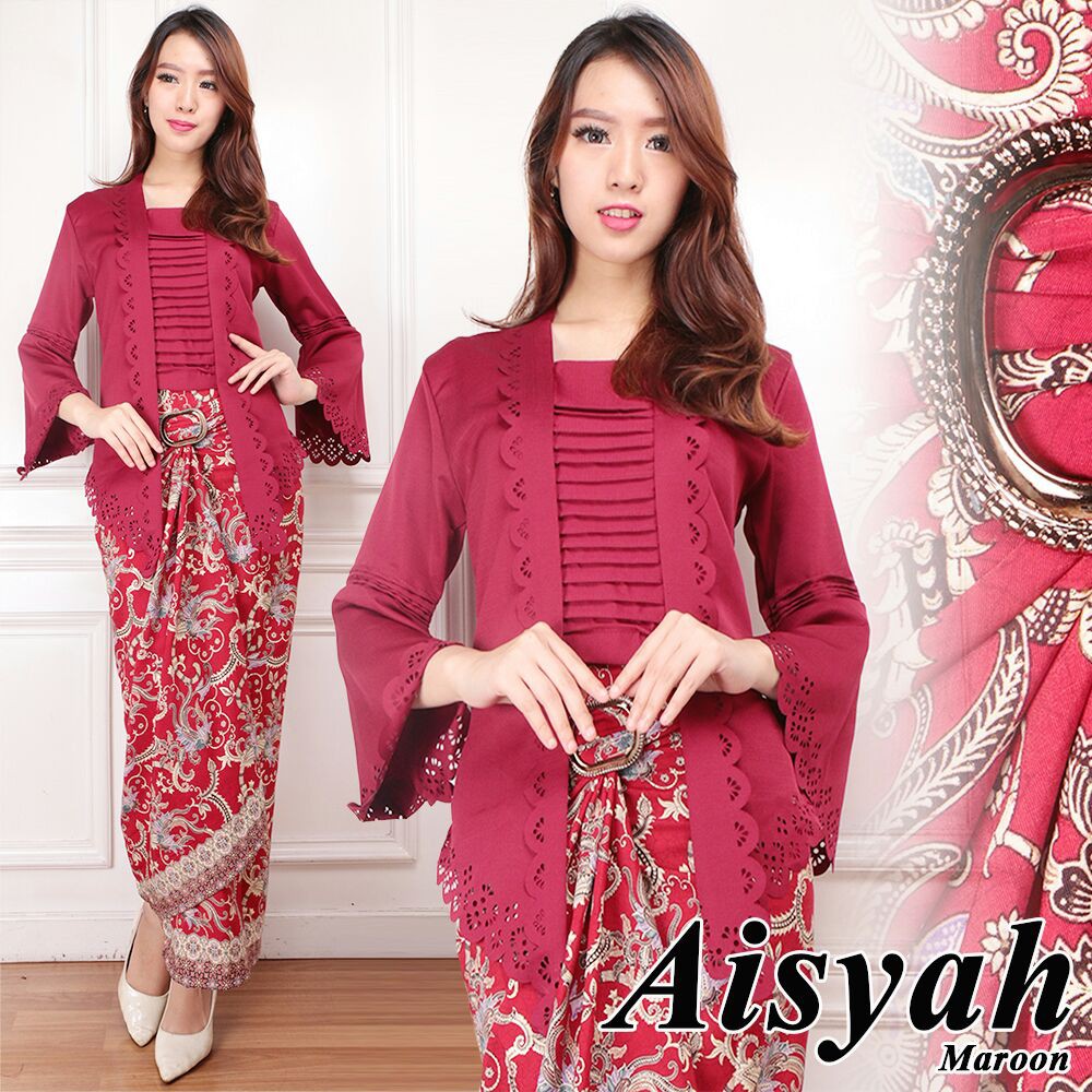 [Set Kebaya Aisyah Varian Warna TL] Setelan Kebaya Wanita Balotelly Hitam/Maroon/Tosca