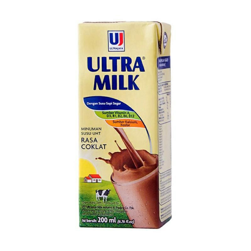 

susu ultra milk rasa coklat 200ml (1dos isi 24kotak)