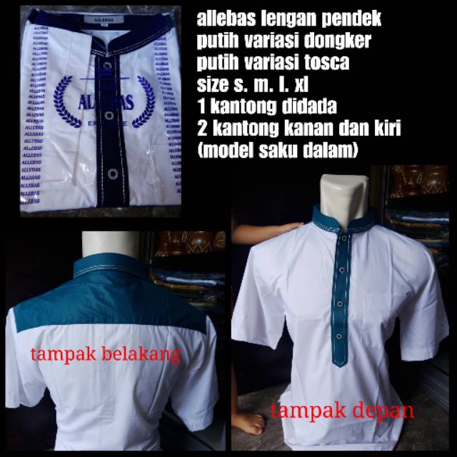 Allebas lengan pendek putih S. M. L. Xl