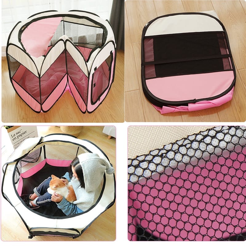 Kandang Lipat Tenda Hewan Portable Pet Cage Folding Pet Tent Octagonal-6