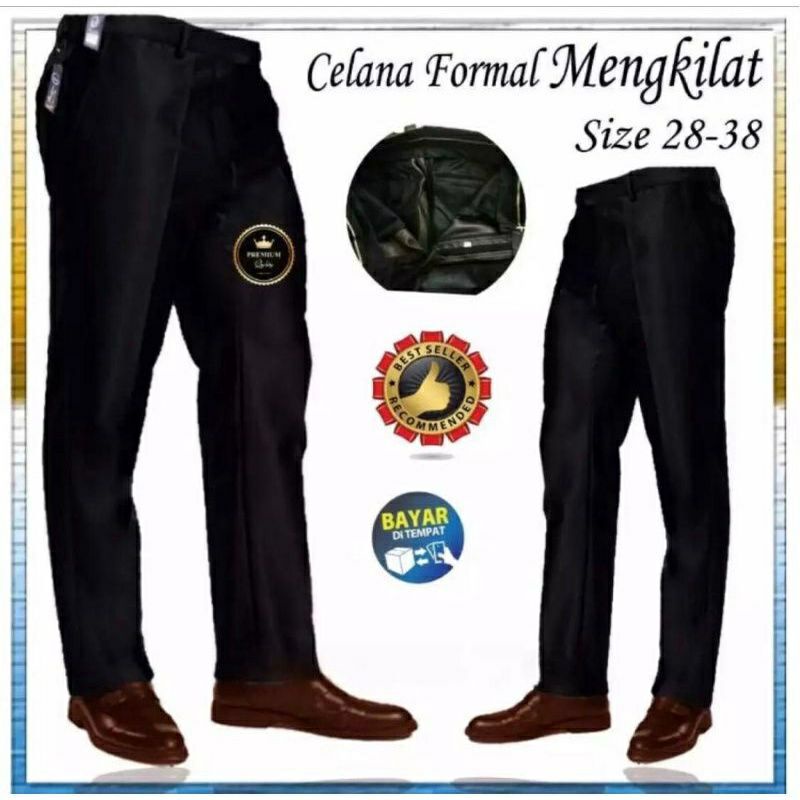 Celana Formal Pria Dasar Mengkilap METALIK Slimfit / Kantor Kerja Panjang