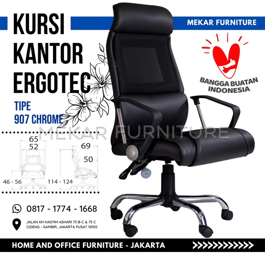 ERGOTEC 907 Kursi Kantor Kursi Direktur Kursi Kerja Kaki Chrome - Reclining Lock