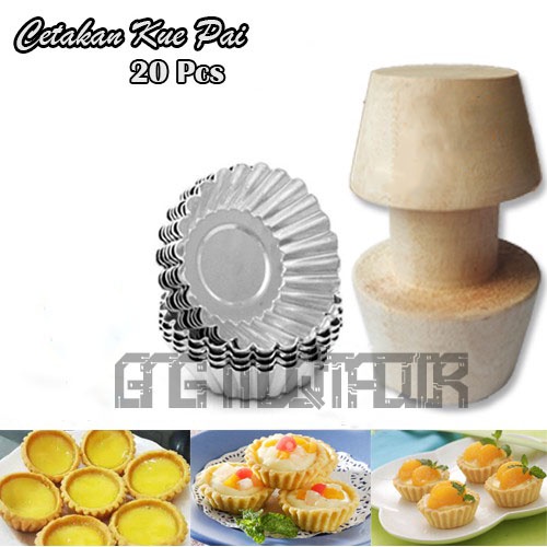 20 pcs cetakan kue pie susu cetakan  kue pie buah alumunium anti karat dan dorongan kayu