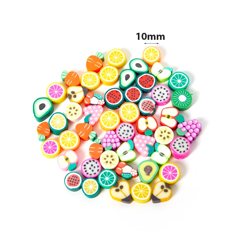 Sunshine 50 / 100pcs Manik-Manik Spacer Polymer Clay Bentuk Buah Campur Untuk Membuat Perhiasan