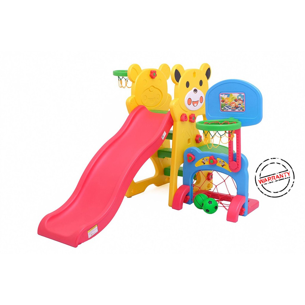 Makassar - Labeille KC 521 SL 3in1 Slide Panda Perosotan Anak + Gawang Anak + Ring Bola Basket Anak Labeile L'abeile L'abeille KC521SL Kado Perlengkapan Bayi Mainan Anak Seluncuran Playground Slide Football