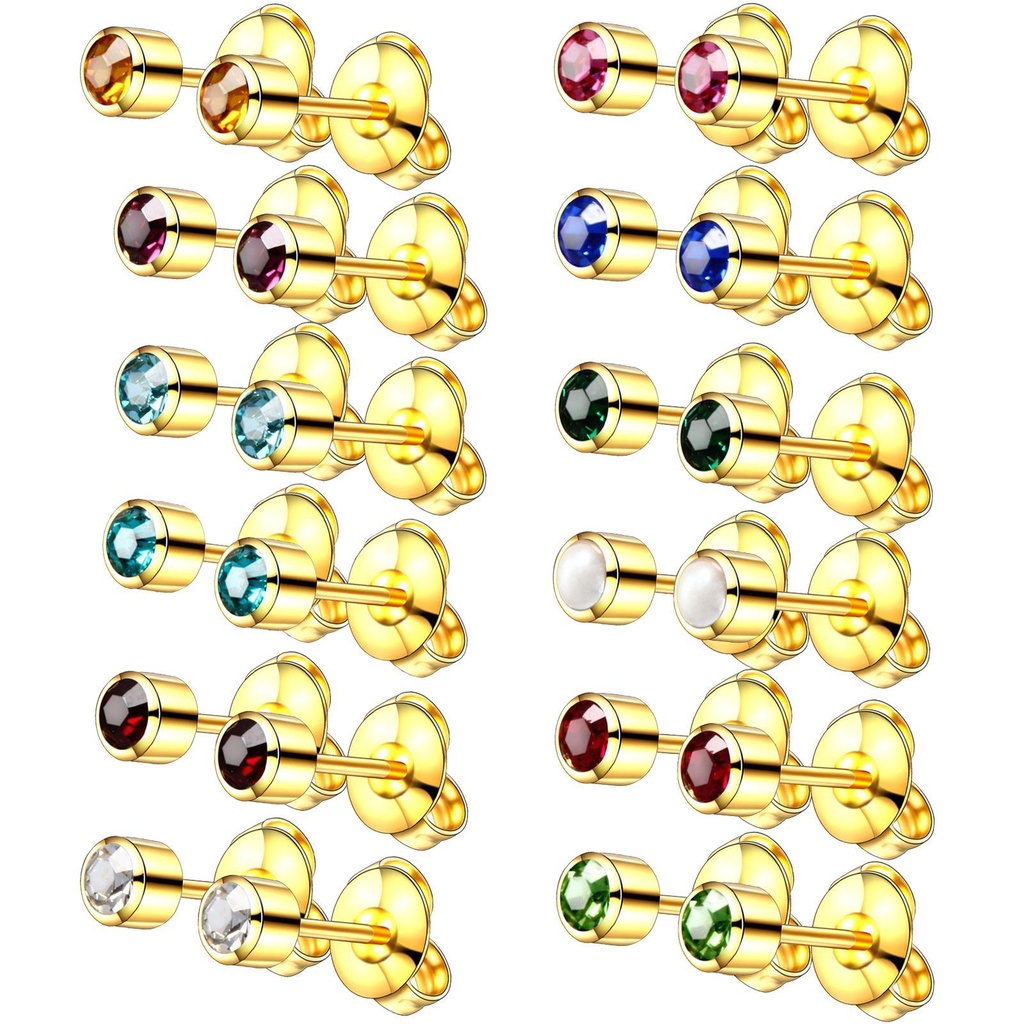 Preva 1pasang 4mm Kristal Tindik Telinga Stud Hypoallergenic Rustproof Anti-Sensitif Stud Earrings