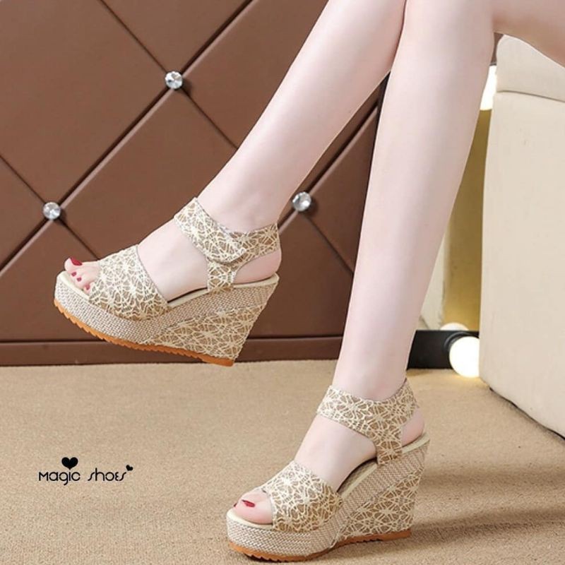 sandal wedges wanita brokat platform 7cm