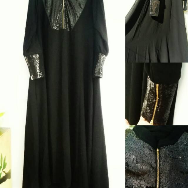 Gamis dan Khimar Jilbab Free Cadar Tali bahan Jetblack Lexus warna Hitam Pekat boleh dibeli terpisah