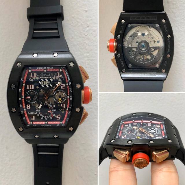 JAM TANGAN PRIA MEREK RM011 BLACK RED STRAP RUBBER
