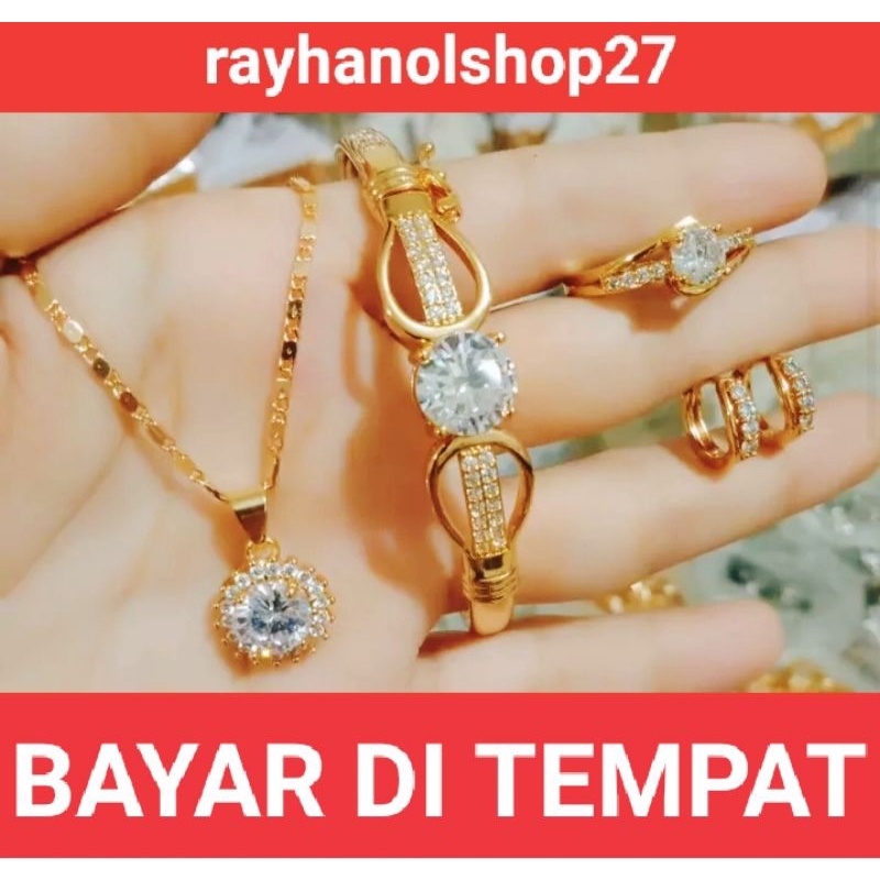 SET LENGKAP WANITA DEWASA TITANIUM MOTIF PERMATA LENGKAP LAPIS EMAS 24 K