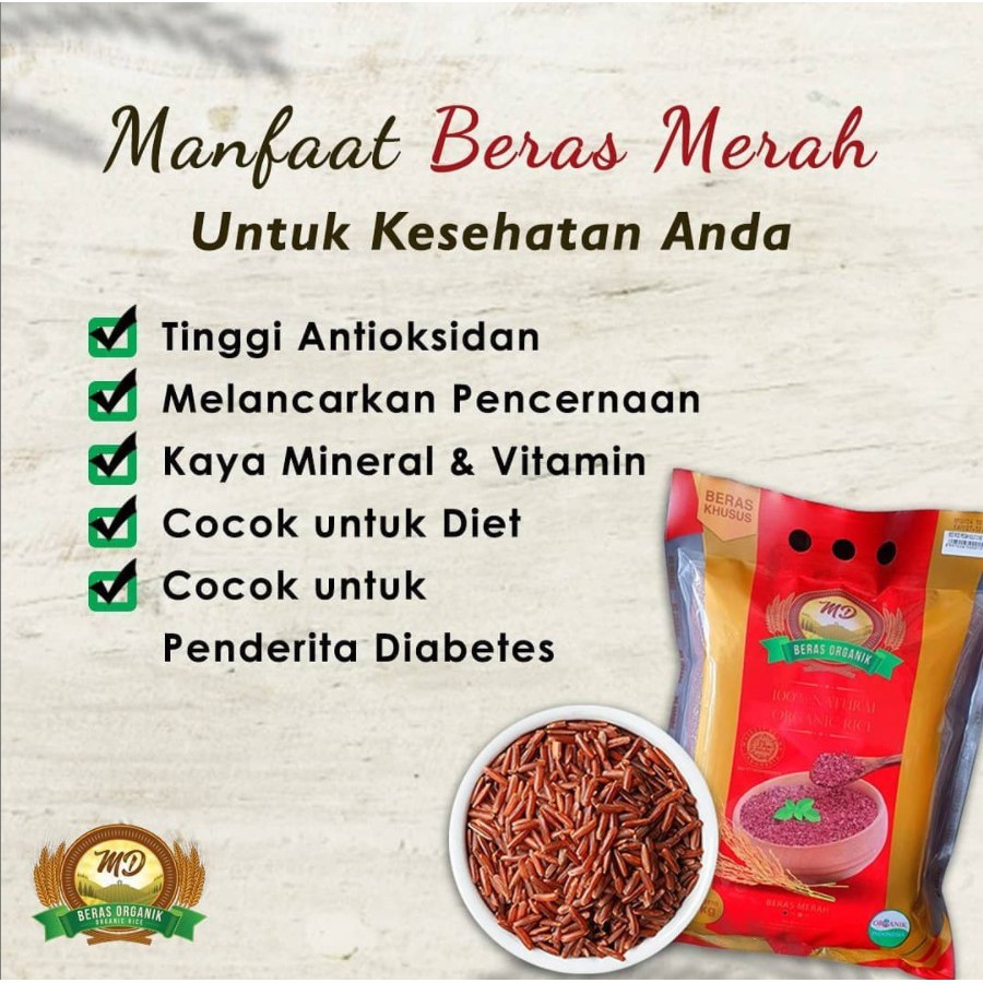 MD - Organic Red Rice Kupas Kulit - Beras Organik - Beras Merah MD 2kg