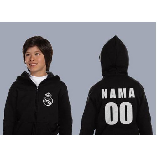 PREMIUM JAKET HOODIE BOLA ANAK REAL MADRID CUSTOM NAMA SWEATER - HOODIE ANAK REAL MADRID