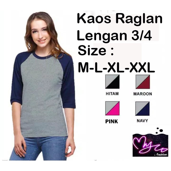 Kaos Raglan Polos | Lengan 3/4 | Ukuran M-L-XL-XXL