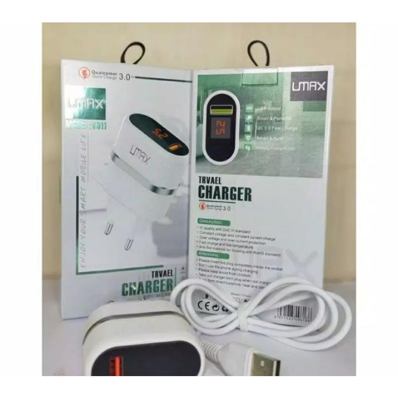 Charger LED UMAX V-012 KABEL USB MICRO 3.1A Travel 2 USB CHARGE