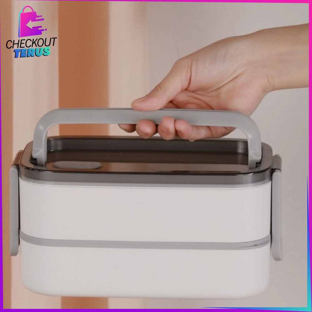 CT C376 Lunch Box Double Layer Tempat Makan 2 Tingkat Kotak Makan Kotak Bekal Bento Box 4 Sekat Rantang Susun Tempat Makanan Susun