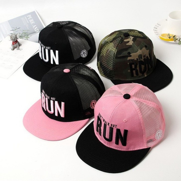 Topi Baseball Motif Bordir Tulisan Run Gaya Hip Hop Korea Untuk Anak Laki-Laki Dan Perempuan