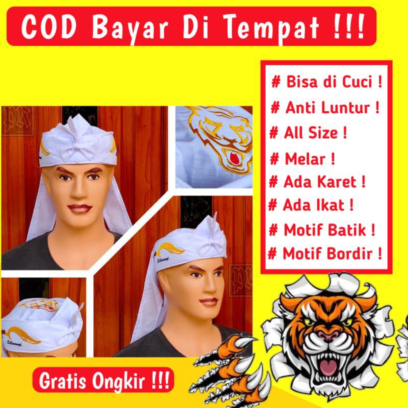 Iket Udeng Blangkon Sunda Putih Siliwangi Kujang Macan Ikat Kepala Sunda Cirebonan Putih Blangkon