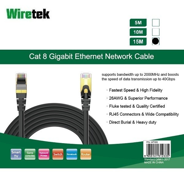 Wiretek Kabel LAN Cat 8 Gigabit Ethernet Network Cable 15 meter