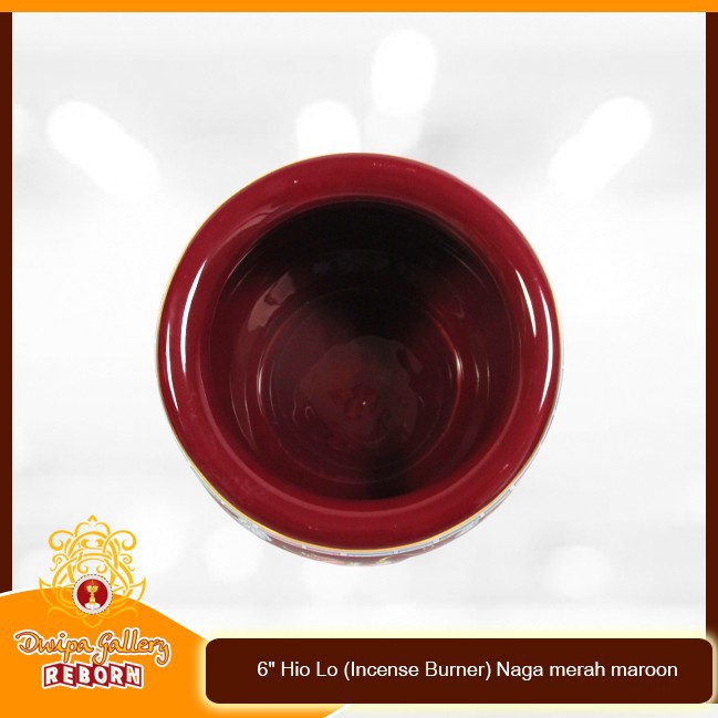 Tempat dupa Keramik 6&quot; Hio Lo (Incense Burner) Naga merah maroon