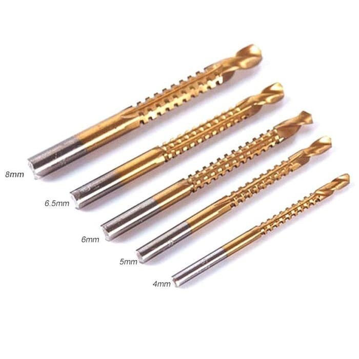 Set Mata 5 pcs Bor Gergaji HSS Drill Bits Titanium Coated 2 Fungsi