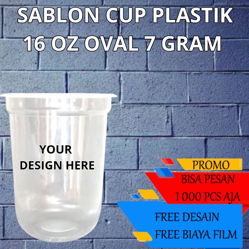 SABLON CUP PLASTIK 16OZ OVAL 450 ML 7 GRAM BAHAN PP BISA DI SEAL PLUS TUTUP MINIMAL PESANAN 1 DUS IS