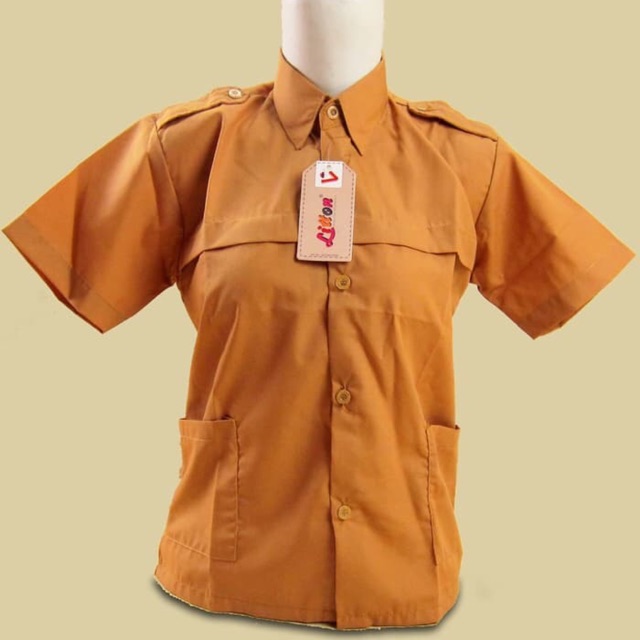 Pramuka Seragam Coklat CEWEK lengan Pendek bahan halus adem 1-3L LITTON /Hem pramuka putri perempuan