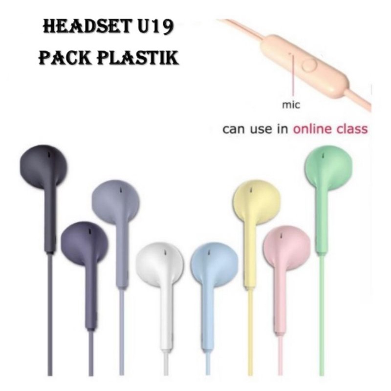 HEADSET HANDSFREE EARPHONE U19 MACARON MATTE EXTRA BASS HIFI SOUND / HENSET STEREO UNIVERSAL