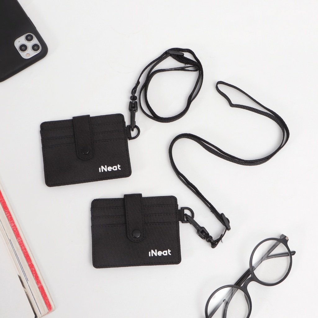 iNeat Card Holder Lanyard Hanging Wallet Black | Dompet Kartu Polos Hitam