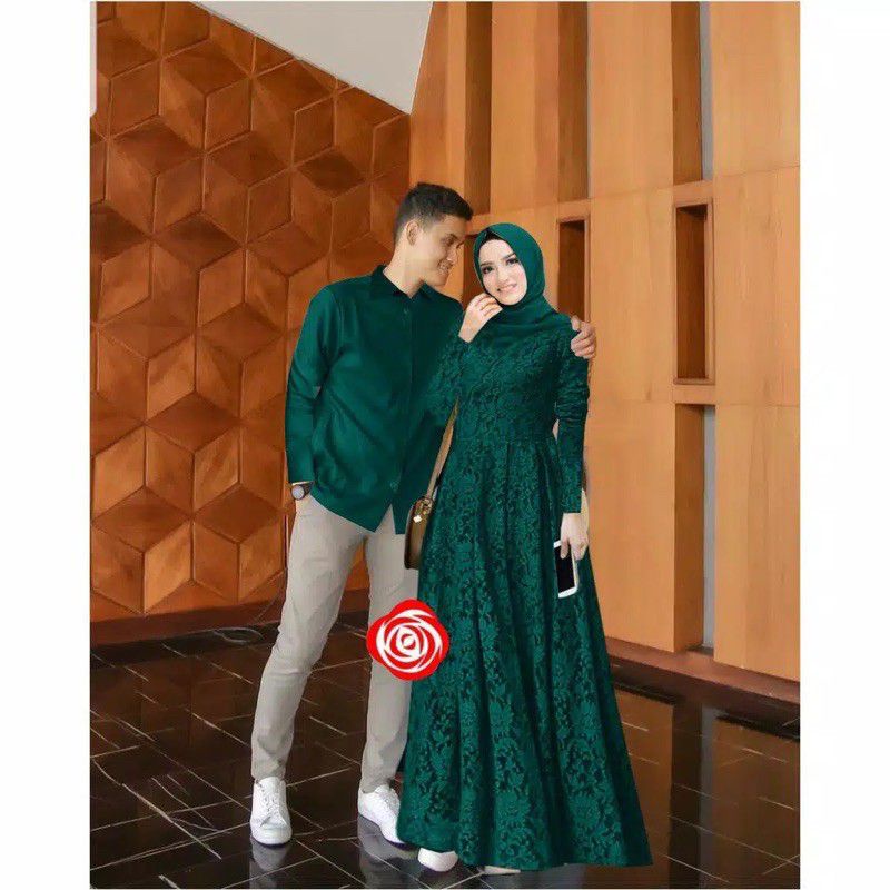 BAJU GAMIS DRESS BRUKAT BROKAT COUPLE LENGAN TANGAN PANJANG LAPIS FURING UNTUK PASANGAN KONDANGAN PE