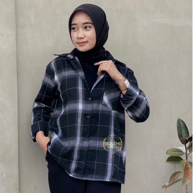 sasha balon crop tartan viral/kemeja crop flanel