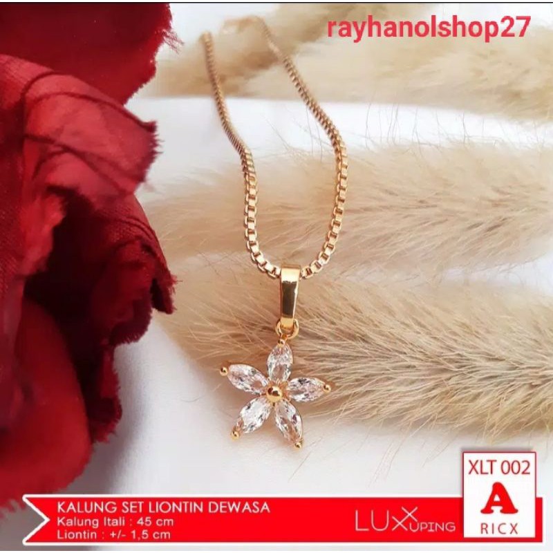 Set Kalung rantai italy liontin permata pilihan P 45cm-60cm Lapis Emas gold