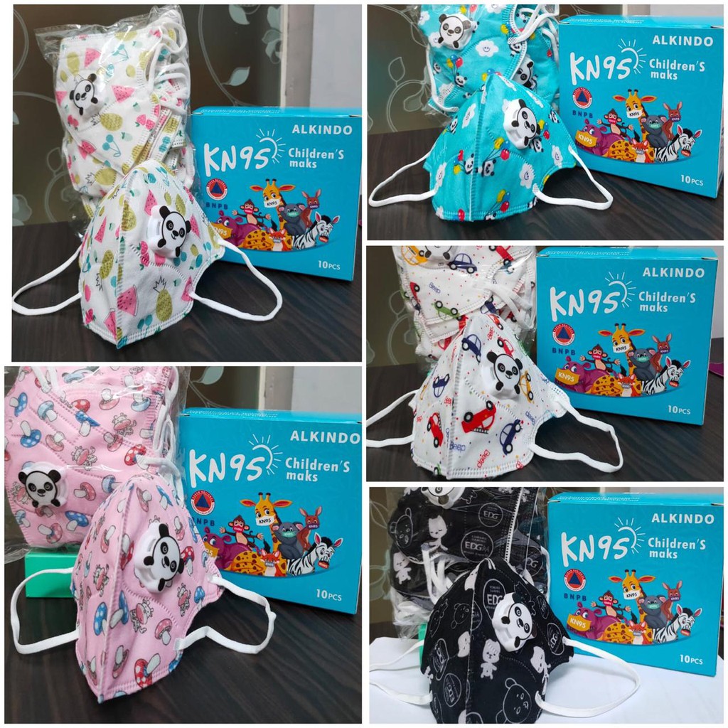 MASKER ALKINDO KN95 5PLY ANAK KIDS RESPIRATOR VALVE PANDA EARLOOP PROTECTIVE KIDS MASK - 1 BOX 10 PC
