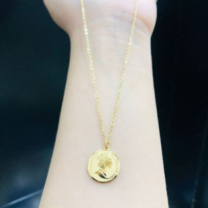 QQ kalung Koin Elizabethe Titanium Rantai Classic