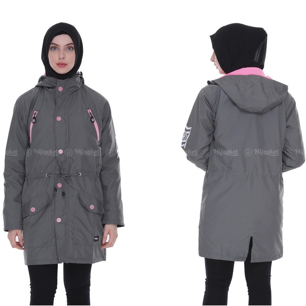 new sale jaket parka muslimah hijacket montix terbaru warna navy big size xxl bahan 75% tahan air-Grey