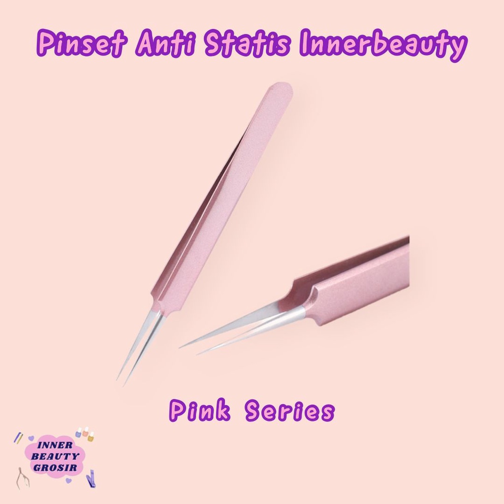 Pinset anti statis stainless innerbeauty pink